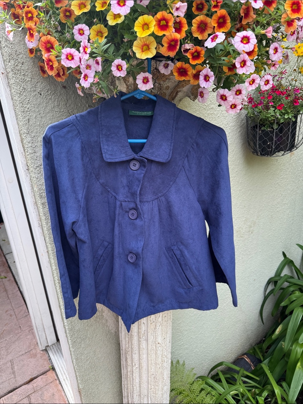 Soft Lightweight Blue Pea Coat/Blazer with Rounded Collar